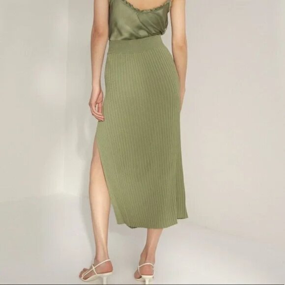 Aritzia Wilfred Zeta Ribbed Midi Skirt with Slit Olive Green Size Small - Picture 5 of 9